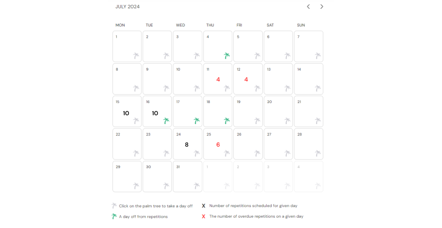 Repetitions calendar